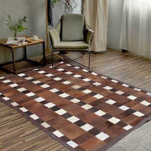 American style cowhide patchwork rug , big size genuine cow skin fur carpet, brown color plaid decorative living room rug