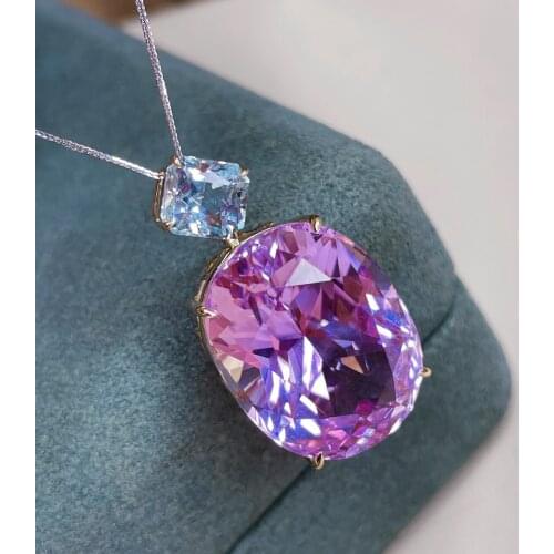 LR713 Fine Jewelry Real Pure 18K White Gold Jewelry 100% Natural Kunzite 38ct Gemstone Diamonds Pendant Neckalces for Women