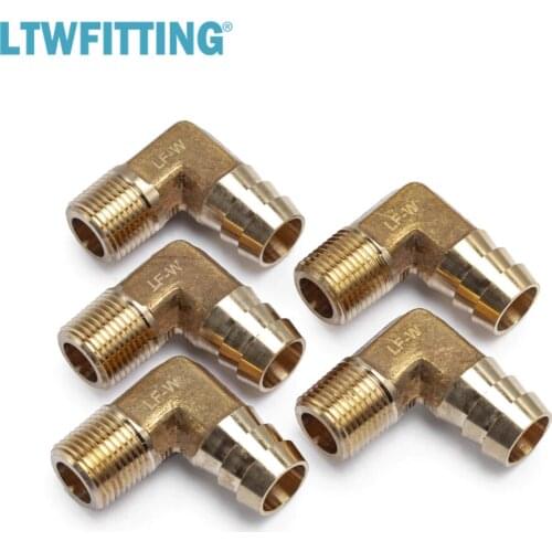 LTWFITTING 90 Deg Elbow Brass Barb Fitting 5/8" Hose Barb x 3/8" Male NPT Thread Fuel Boat