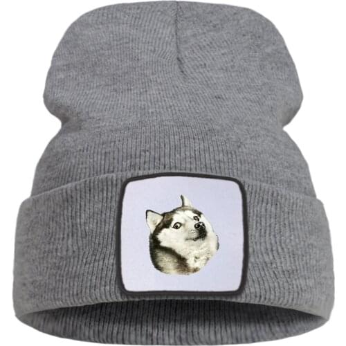 Cute Dog Kawaii Dog Animals Husky Doge Print Winter Hat For Girl Outdoor Warm Mens Knitted Hats Cotoon Hip Hop Women Autumn Cap
