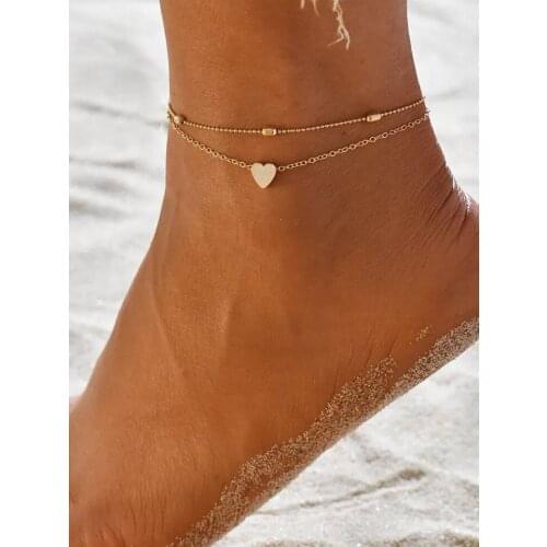 Fashion womens anklet summer beach bohemian round bead anklet metal love peach heart-shaped anklet women