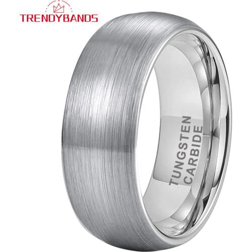 6/8MM Mens Tungsten Carbide Engagement Rings Womens Wedding Band Domed Brushed Finish Comfort Fit