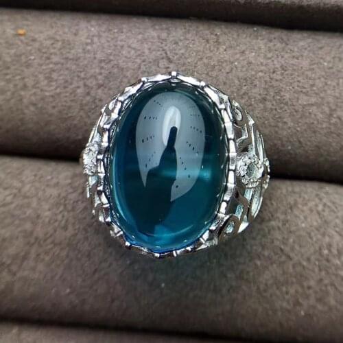 Man Ring Blue corundum ring Free shipping 925 sterling silver 13*18mm big gemstone Men Ring