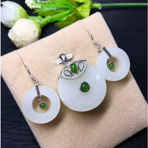 Hetian Baiyu Silver Inlay Set Sanitary Buckle Three-Piece Set h25