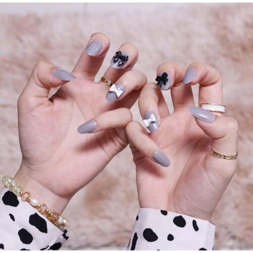 Fake Nails Medium And Long White Gray Nail Stickers Finished Nail Stickers 24 Nail Stickers With Glue Nail Sticker