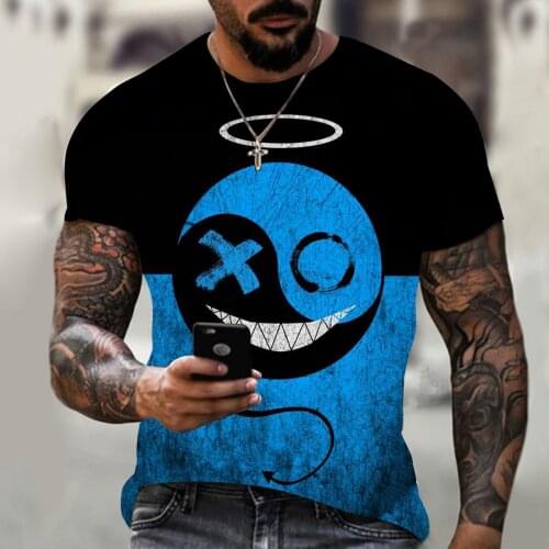 2021 summer new mens street fashion hip-hop style short-sleeved shirt 3D printing smiley face pattern shirt T-shirt