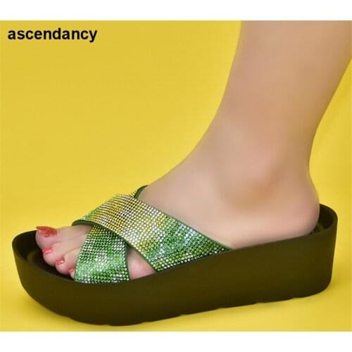 New Italian Women Shoe Decorated with Rhinestone Nigerian Women Party Pumps High Heels Ladies Shoes Summer Slippers African Shoe