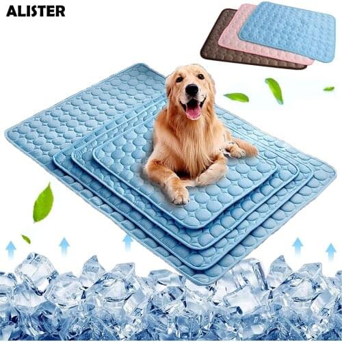 Summer Dog Cooling Mat Pad for Pet Cats Blanket Sofa Ice Silk Breathable Cool Bed Cushion Floor Mat Washable For Small Large Dog