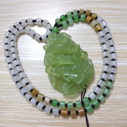 Excellent Magical Dragon Amulet Rilievo Pendant Jade Bead Necklace Bless Chinese Zodiac