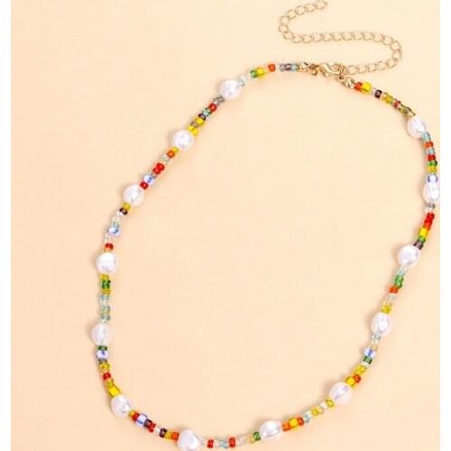 Color Transparent White Blue Rice Bead Necklace For Women Geometric Pearl Necklace Lady Clavicle Chain New Trend Female Jewelry