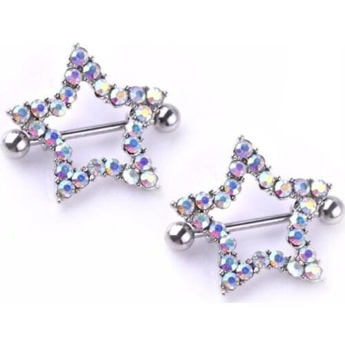 New Trendy Crystal Star Nipple Piercing Titanium Women Sexy Nipple Rings Bar Studs Fashion Stainless Steel Body Jewelry Gifts