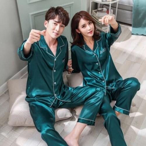 Daeyard Silk Pajamas For Women And Men Satin Couples Pajama Set 2 Pieces Shirt And Pants Sleepwear 2019 New Pijama Home Clothes