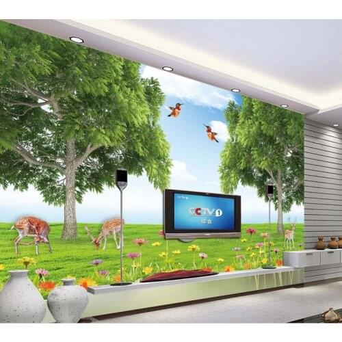 Custom 3d photo wallpaper 3d wall murals wallpaper mural Hd 3 d stereoscopic landscape forest animal world background wall decor
