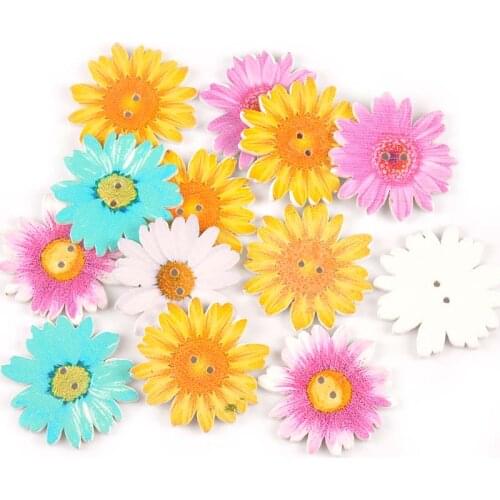 Mixed Sunflower Painted Wooden decorative Buttons For Sewing Scrapbooking Crafts 25pcs 35mm MT0747