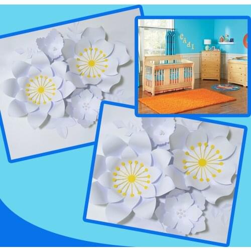 Handmade White Rose DIY Paper Flowers White Leaves Set For Party Wedding Backdrops Decorations Nursery Wall Deco Video Tutorials