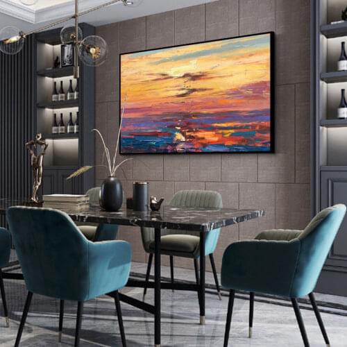 Hand painted Abstract seascape sunset painting cloth modern painting hanging abstract image beach landscape oil painting