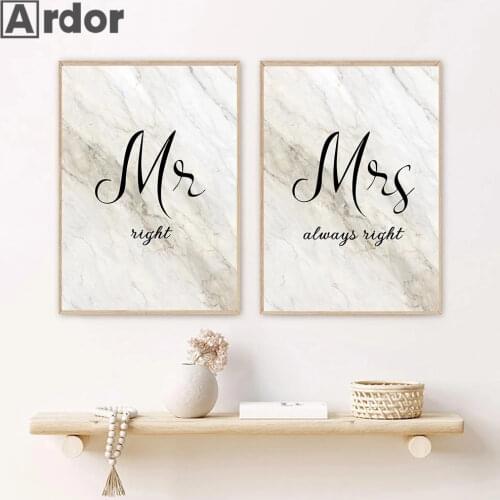 Nordic Marbling Quotes Wall Art Canvas Painting Couple Mr&Mrs Poster And Print Minimalist Lovers Word Picture Living Room Decor