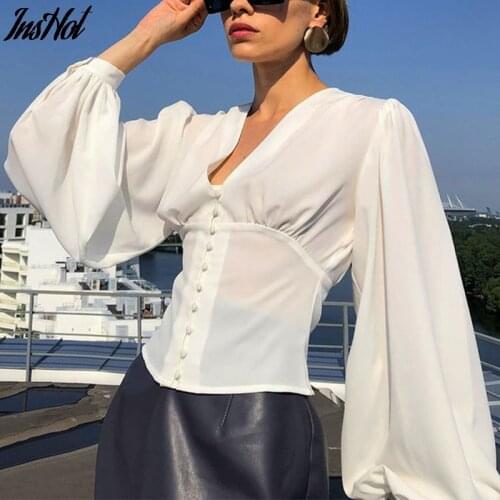 Autumn French Romance V-neck Ruffle Crop Top Women T-shirts 2021 Elegant Office Lady White Loose Slim Solid Tee Shirt Mujer