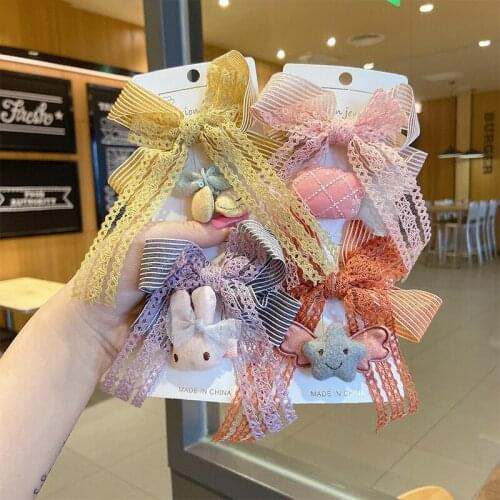 Korean New Princess Style Colorful Lace Plush Ball Imitation Pearl Yarn Bow Girls Clip Fashion Hairpins Hair Accessories