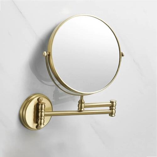 Bath Mirror Brush Gold Brass 8 inch Bathroom Makeup Mirror 3X Magnify Folding Retractable Double Faced Mirror Bathroom Hardware