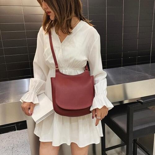 New Arrival Women Fashion Wide Bags Solid Color Shoulder Handbags Female PU Leather Large Capacity Pure Color Crossbody Bags