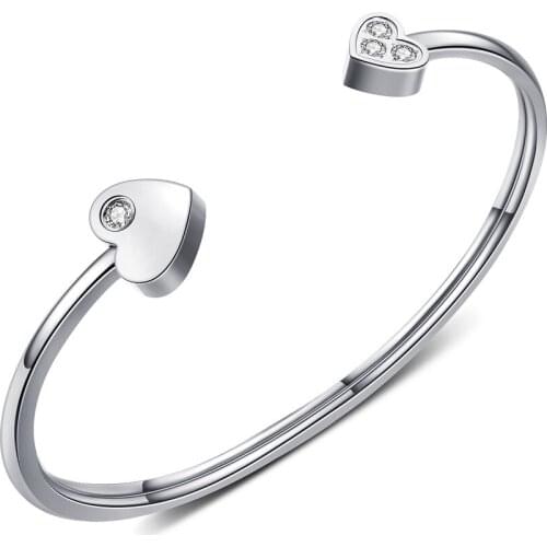 Fashion Zircon Heart-shaped Cuff Bracelets Titanium Steel Bracelets For Woman Gift Drop Shipping