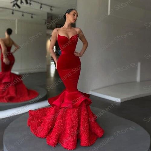 Red Elegant Prom Dresses Long Mermaid Sweetheart Spaghetti Strap Ruffles Plus Size Women Formal Occasion Party Pageant Gowns