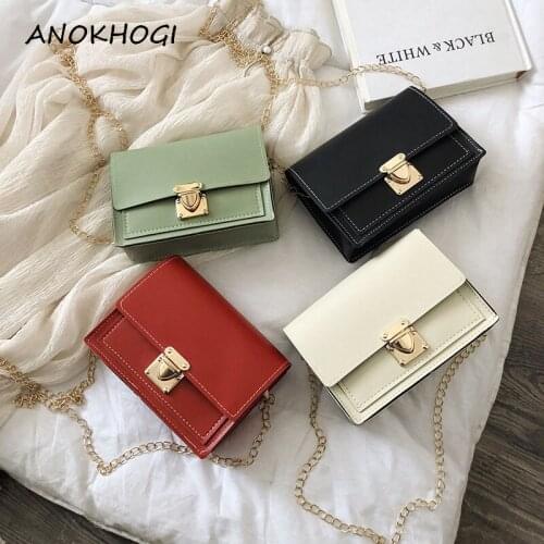 Candy Color Women Square Bags Flap Button Phone Fashion Ladies Shoulder Bag Metal Chain Leather Crossbody Bags B598