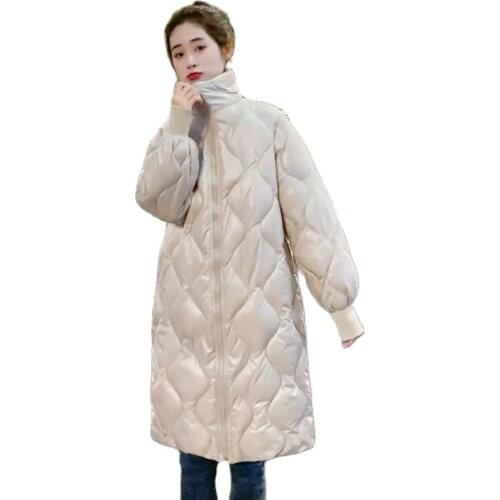 Womens Down Jacket Parka Female Bright Glow Winter Cotton Quilted Coats Space metallic luster long Ladies Clothes