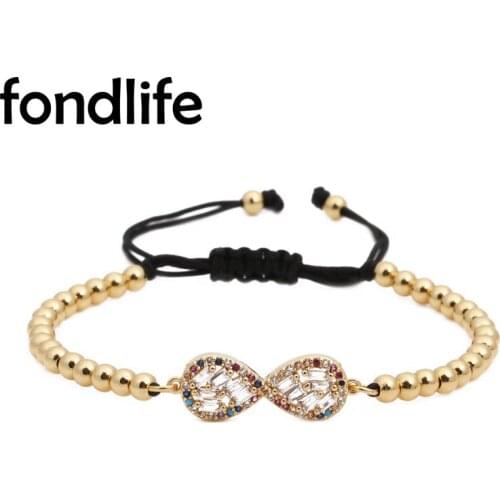 AAA Cubic Zirconia Stones Infinity Love Charm Pull Cord Adjustable Bracelet Women Trendy CZ 4MM Gold-Plated Copper Bead Jewelry