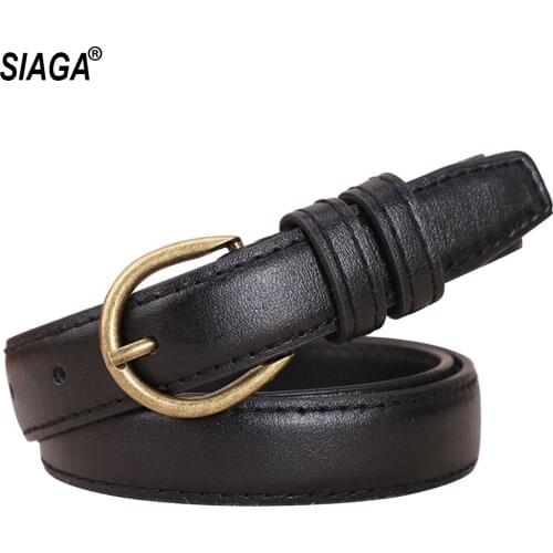 New Design Womens PU Leather Female Gold Colour Pin Buckles Metal Belts for Women Fashion Design 2.3cm Width FCO175