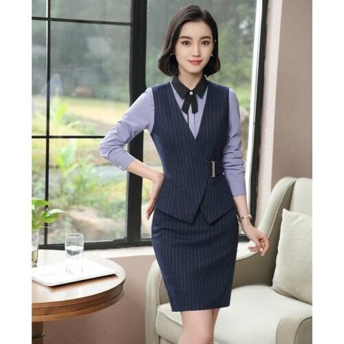 High Quality Fiber - Ladies Vest & Waistcoat Women Business Suits with Skirt and Top Sets Office Uniform Designs OL Style