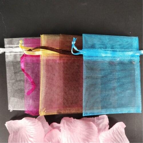 100pcs 9x12cm Drawable Organza Jewelry Packing Bags Organza Sheer Gauze Element Wedding Gift Bags & Pouches 8zSH313