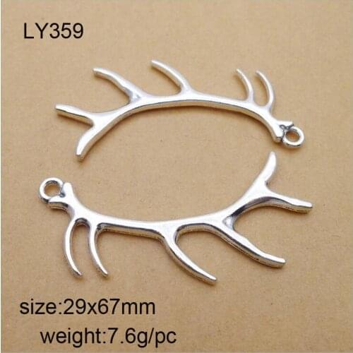 15pcs Antique Silver Alloy Deer Horn Antler Charms Pendants For Bracelet Necklace Jewelry Making DIY Handmand Craft 29x67mm