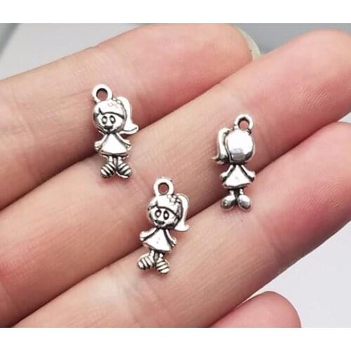 50pcs/lot--15x7mm, Antique silver plated lovely girl charms,DIY supplies,Jewelry accessories