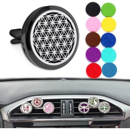 Car Air Freshener Essential Oil Car Diffuser Locket Vent Clip 30mm Rose Gold Black Aromatherapy Perfume Locket With 10pcs Pads