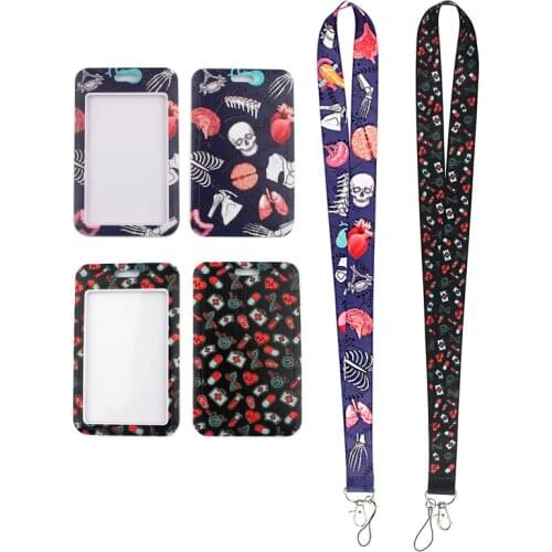 24pcs/lot MD283 DMLSKY Human Organs Lanyard Keychain keys Badge ID Mobile Phone Rope Neck Straps With Card Holder Cover