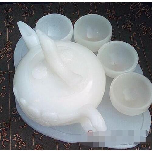 Pure natural authentic jade Afghanistan white sheep fat bird teapot tea set wine set creative small ornaments