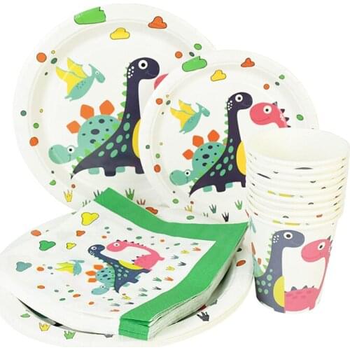 Dinosaur Family Print Theme Disposable Tableware Plate Cup Napkin DIY Birthday Wedding Home Party Desktop Decor Kitchen Supplies