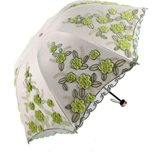 Double-Layer Black Glue Embroidered Umbrella Lace Umbrella Three-Fold UV Protection Sun Umbrella Gift Umbrella