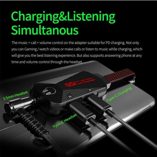 GS1 USB C Charging Adapter 3 in 1 Type-C to 3.5mm QC Fast Charging Mobile Phone Game Sound Card Audio Adapter Cable