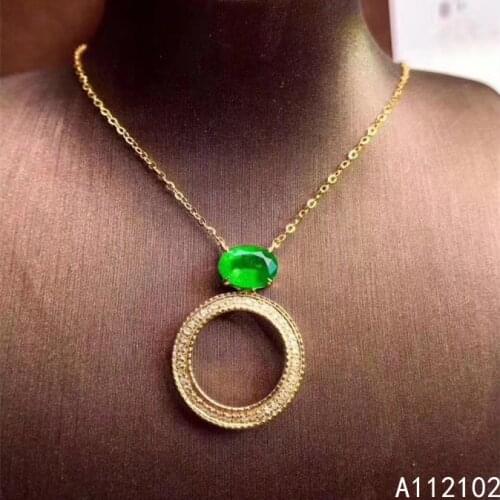KJJEAXCMY fine jewelry 925 Sterling Silver inlaid natural emerald Girl popular Chinese style ring pendant support detection