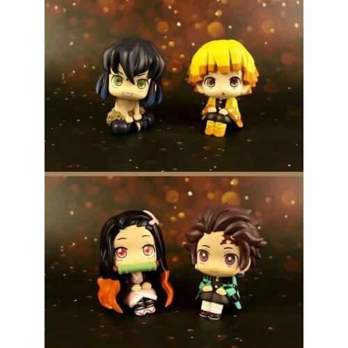 Anime Demon Slayer Blade Hashibira Inosuke Agatsuma Zenitsu Nezuko Tanjirou Sitting Posture Q Version Doll Box Figure Approx10cm