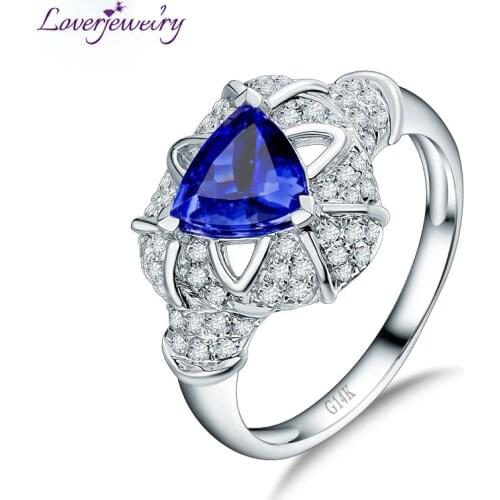 LOVERJEWELRY Natural Tanzanite White Gold Rings Real 14Kt White Gold Diamonds Ring Anniversary Jewelry For Women