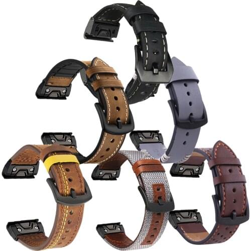 Leather Band Watchband Strap For Garmin Fenix 5/5X Plus/6/6X Pro/MK1/935 Smart Bracelet 22 26mm Quick easy Fit Wristband Strap