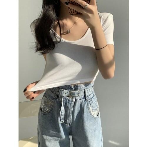 Summer New Short Sleeve T-Shirt Tight O-Neck Womens T-Shirt White black Short Style T-Shirt 2021 women fashion clothing