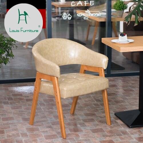 Louis Fashion Dining chairs Solid wood the study furniture desk leather modern simple ar