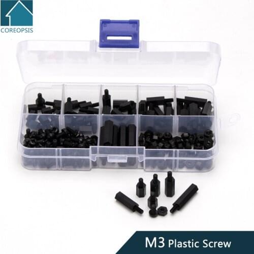M3 Black Spacing Plastic Screw Nut Hex Male Female Nylon Spacer Standoff Screw Assortment Kit 180pcs/set