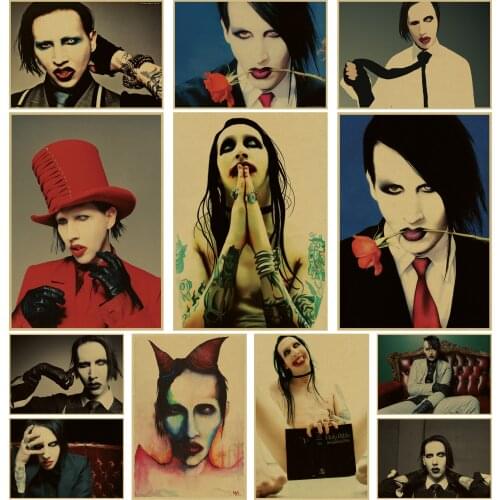 Marilyn Manson Vintage Retro rock band music Guitar Matte Kraft Paper Antique Poster Wall Sticker Home Decora