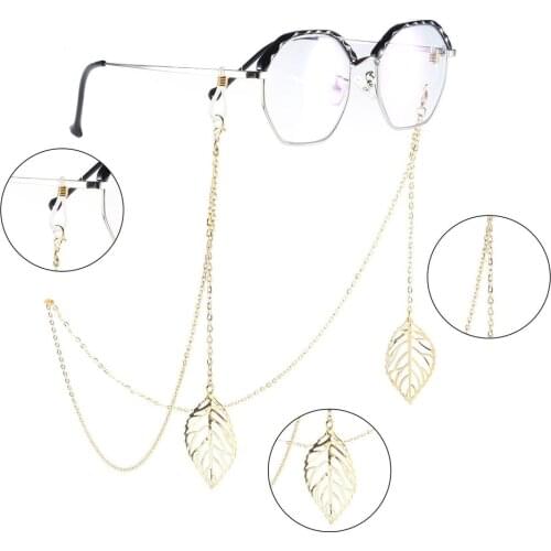 2020 Fashion Reading Glasses Chain Popular Metal Sunglasses Chain New Leaf Pearl Beads Pendant Glasses Chain Necklace for Women